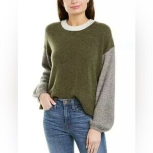 Madewell Colorblock Payton Wool Blend Pullover Green Grey Sweater XS